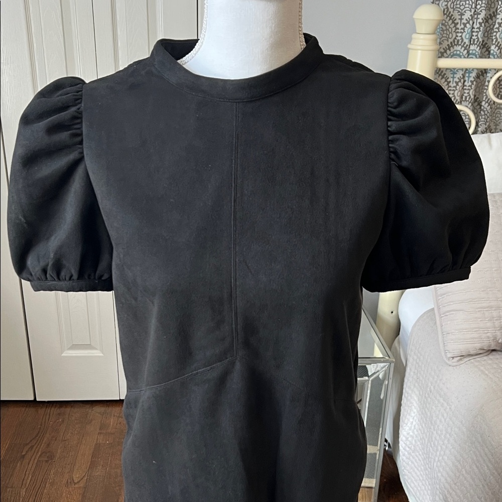 THML Super Cute Black Suede Puff Sleeve Mini Dress Size XS - Picture 2 of 5